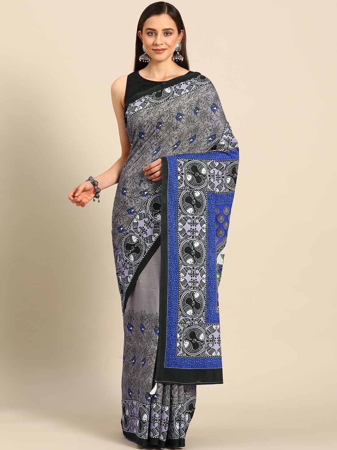 

BUTA BUTI Floral Pure Cotton Saree, Blue