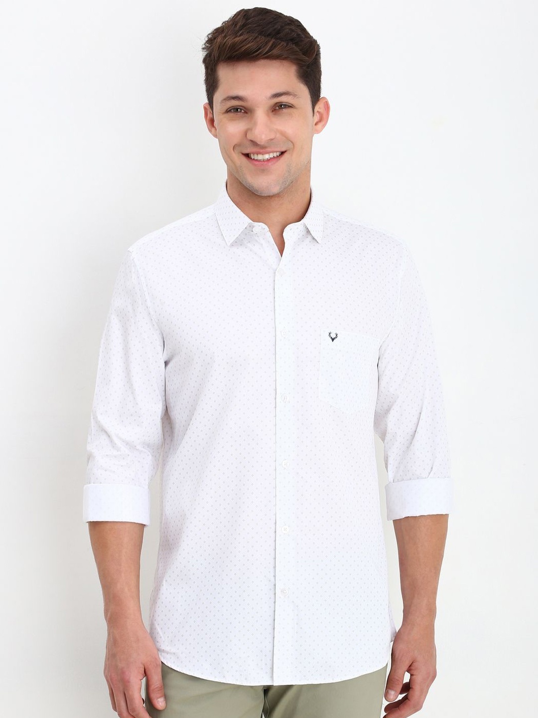 

Allen Solly Men Spread Collar Geometric Printed Cotton Slim Fit Casual Shirt, White