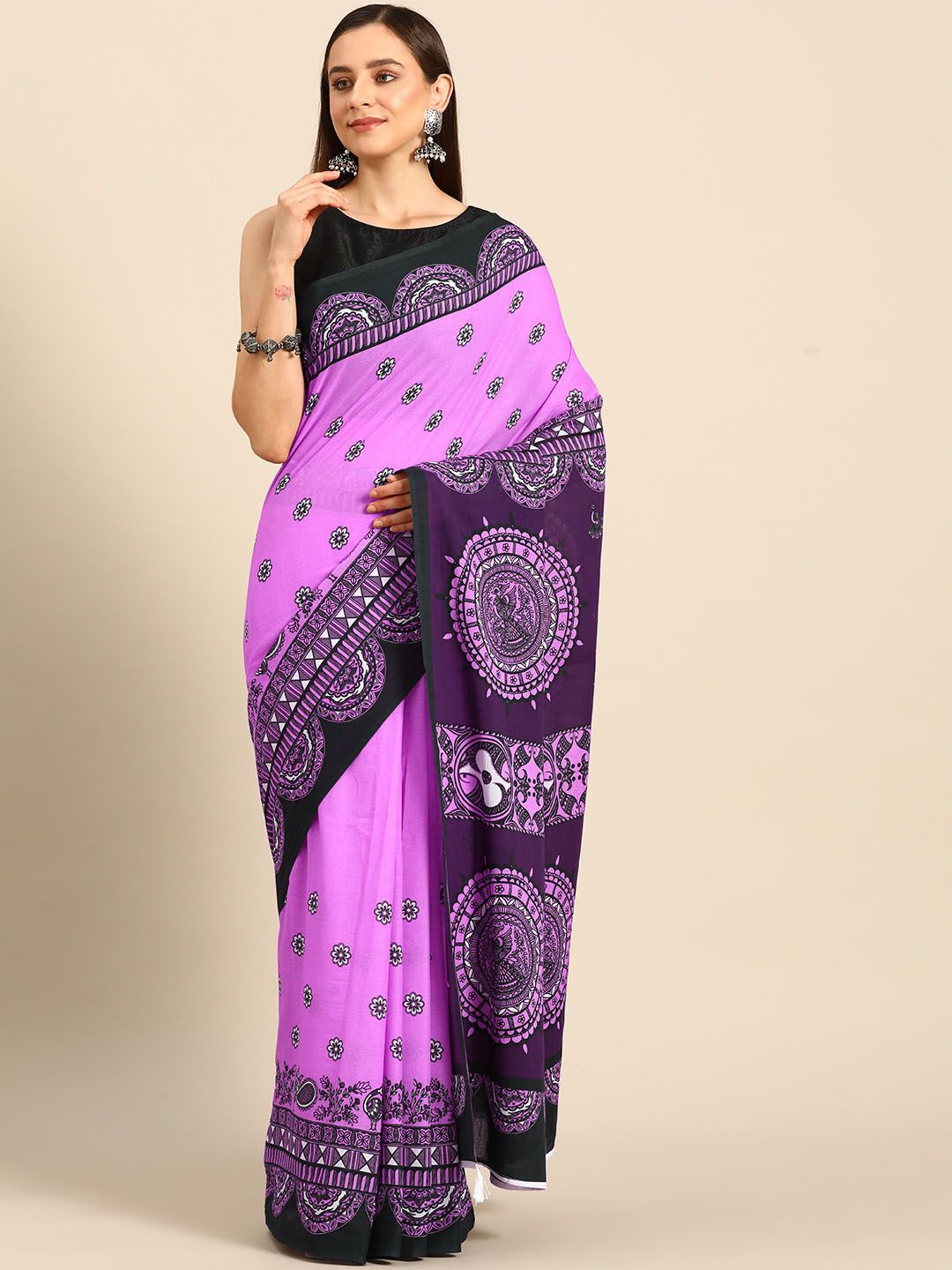 

BUTA BUTI Floral Printed Pure Cotton Saree, Pink