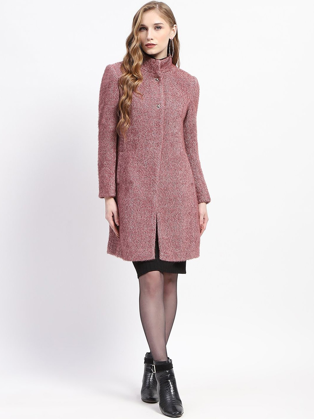

Madame Women Stand Collar Single-Breasted Overcoat, Mauve
