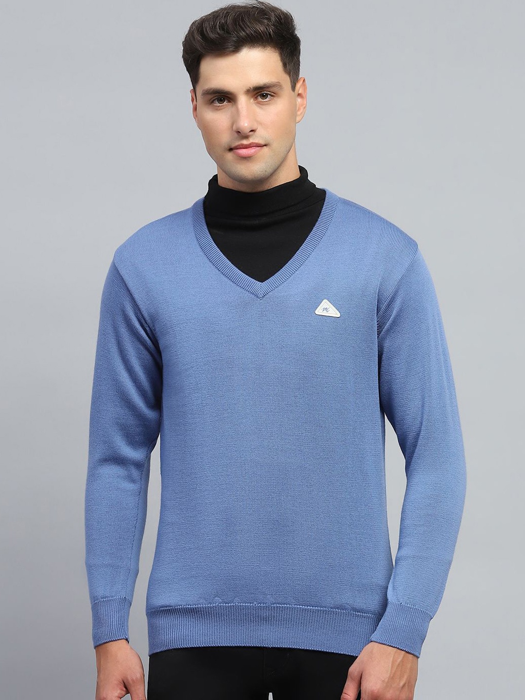 

Monte Carlo Men V-Neck Long Sleeves Woollen Pullover, Blue