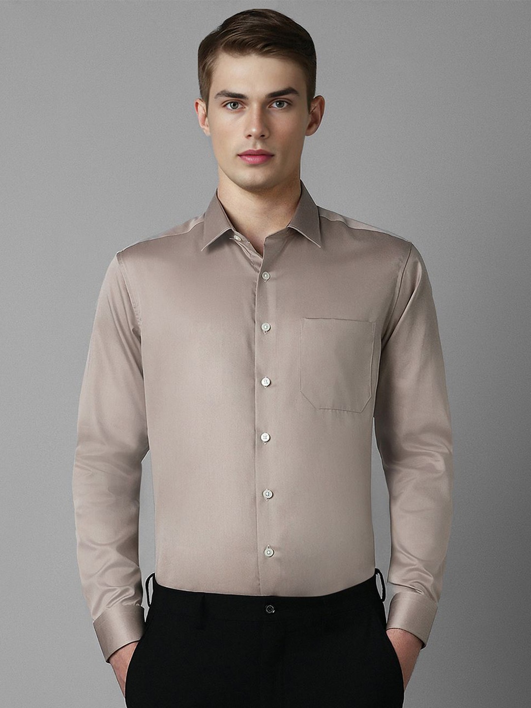 

Louis Philippe Men Spread Collar Solid Cotton Slim Fit Formal Shirt, Grey