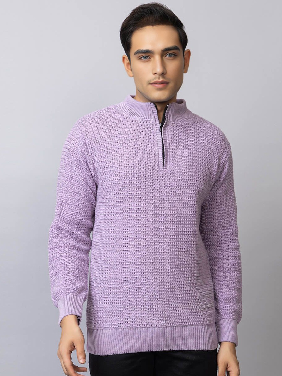 

TYSORT Men Ribbed Woollen Pullover with Zip Detail Detail, Lavender