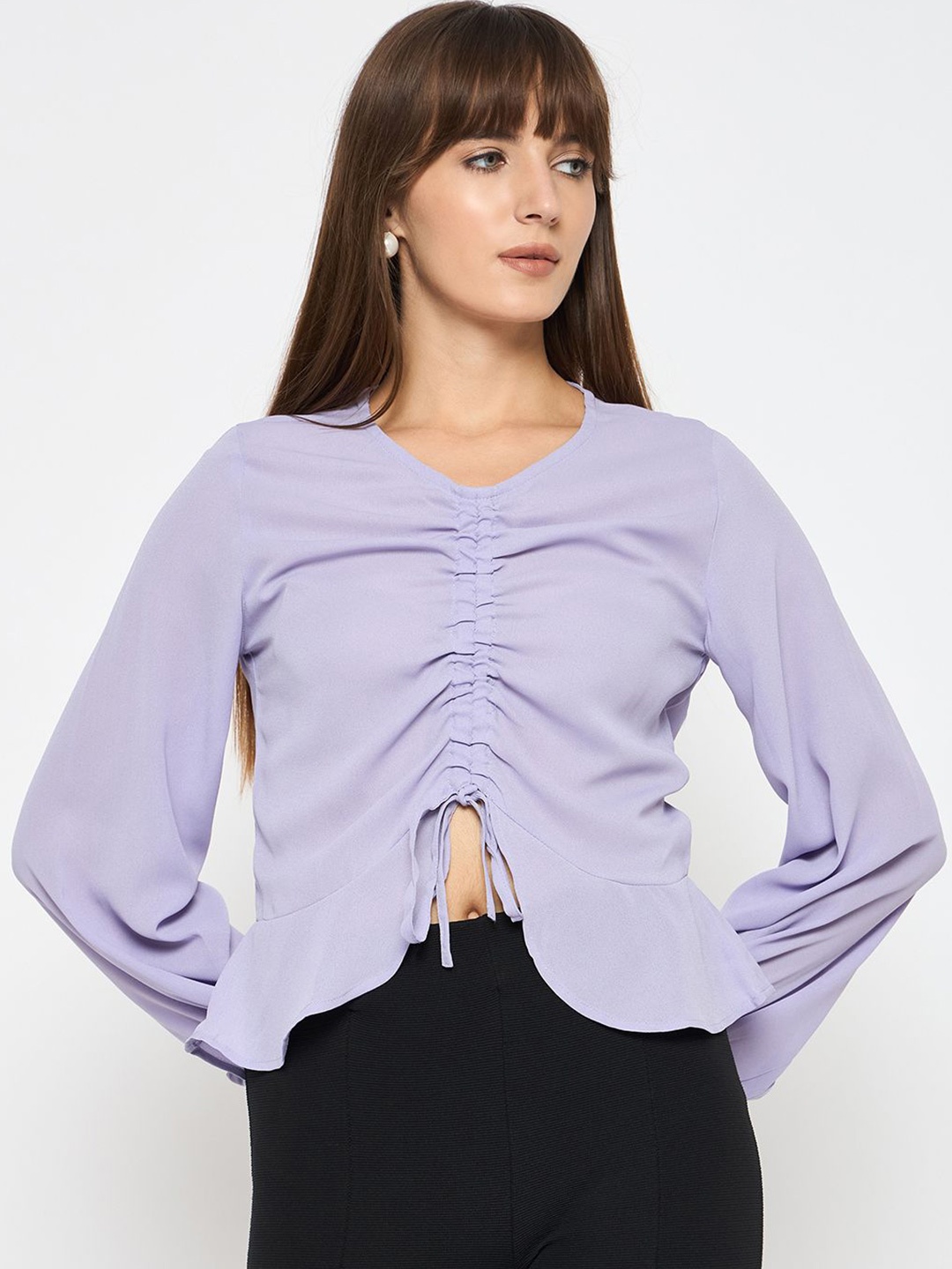 

Ruhaans Women Solid V-Neck Top, Purple