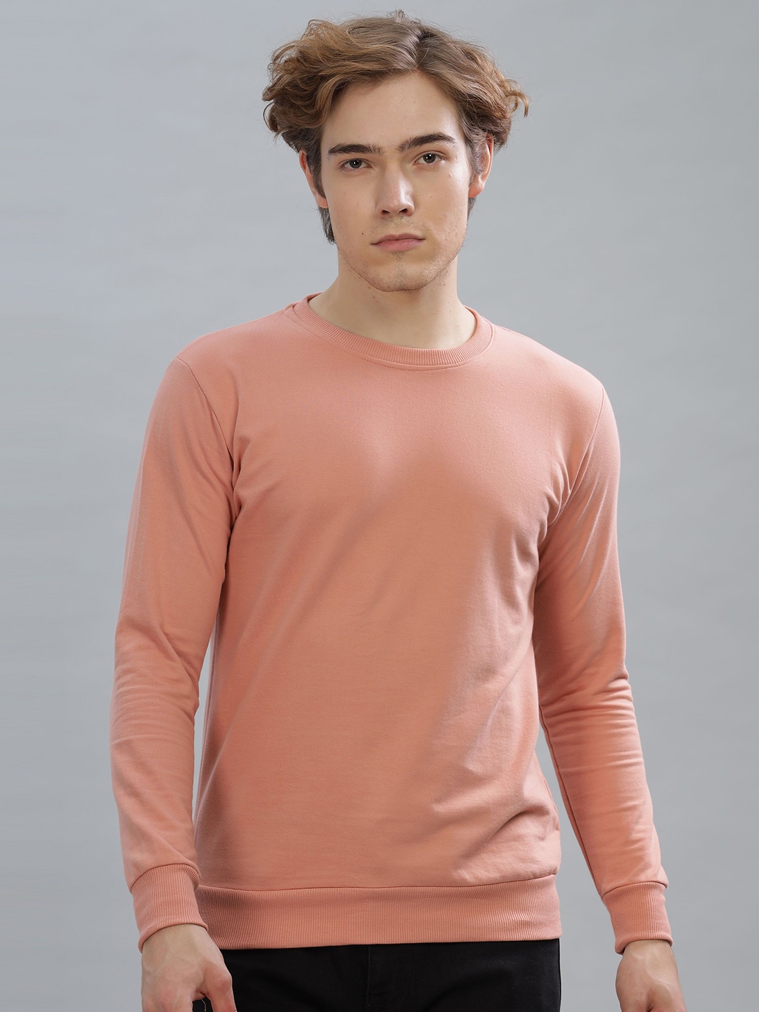

FALTU.CO Men Pure Cotton Round Neck Sweatshirt, Peach