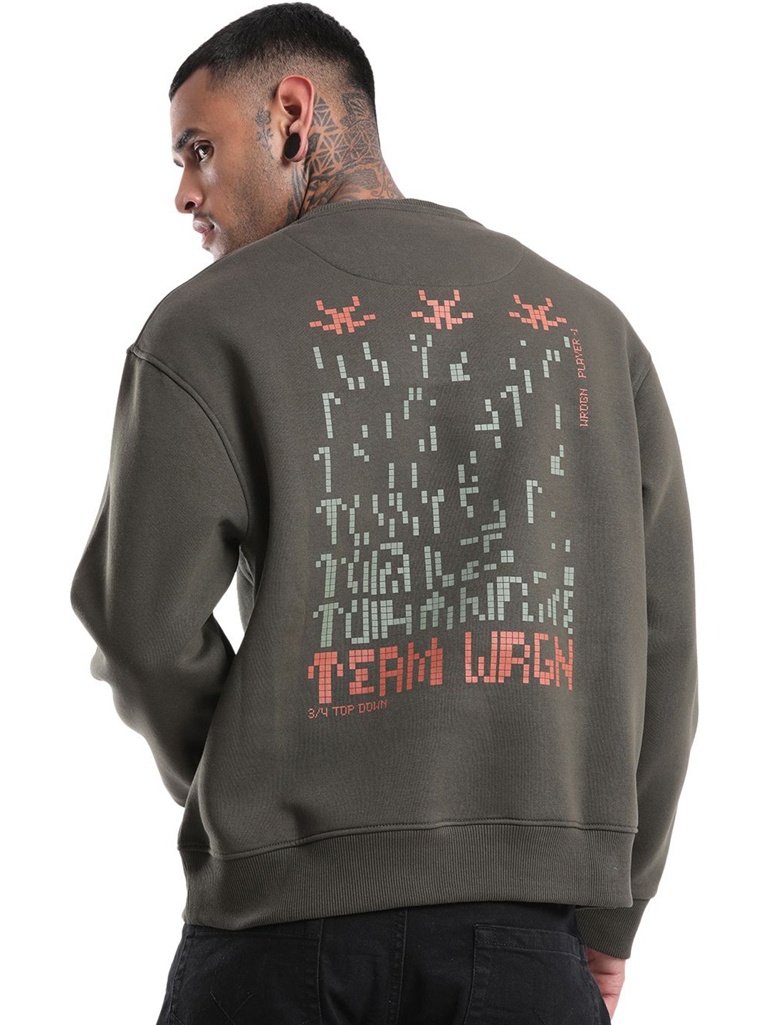 

WROGN Men Cotton Alphanumeric Printed Round Neck Sweatshirt, Olive