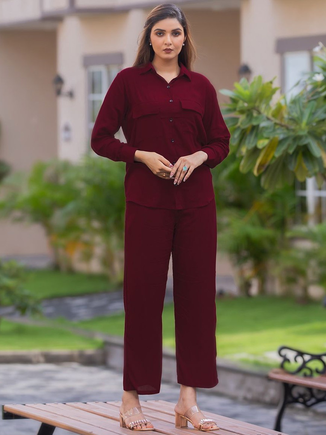 

Ekta Textiles Shirt Collar Shirt With Trousers, Maroon