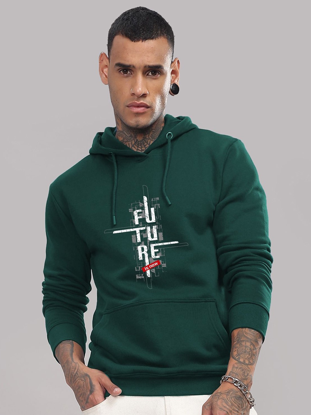 

ADRO Men Graphic Print Hooded Pullover Sweatshirt, Green