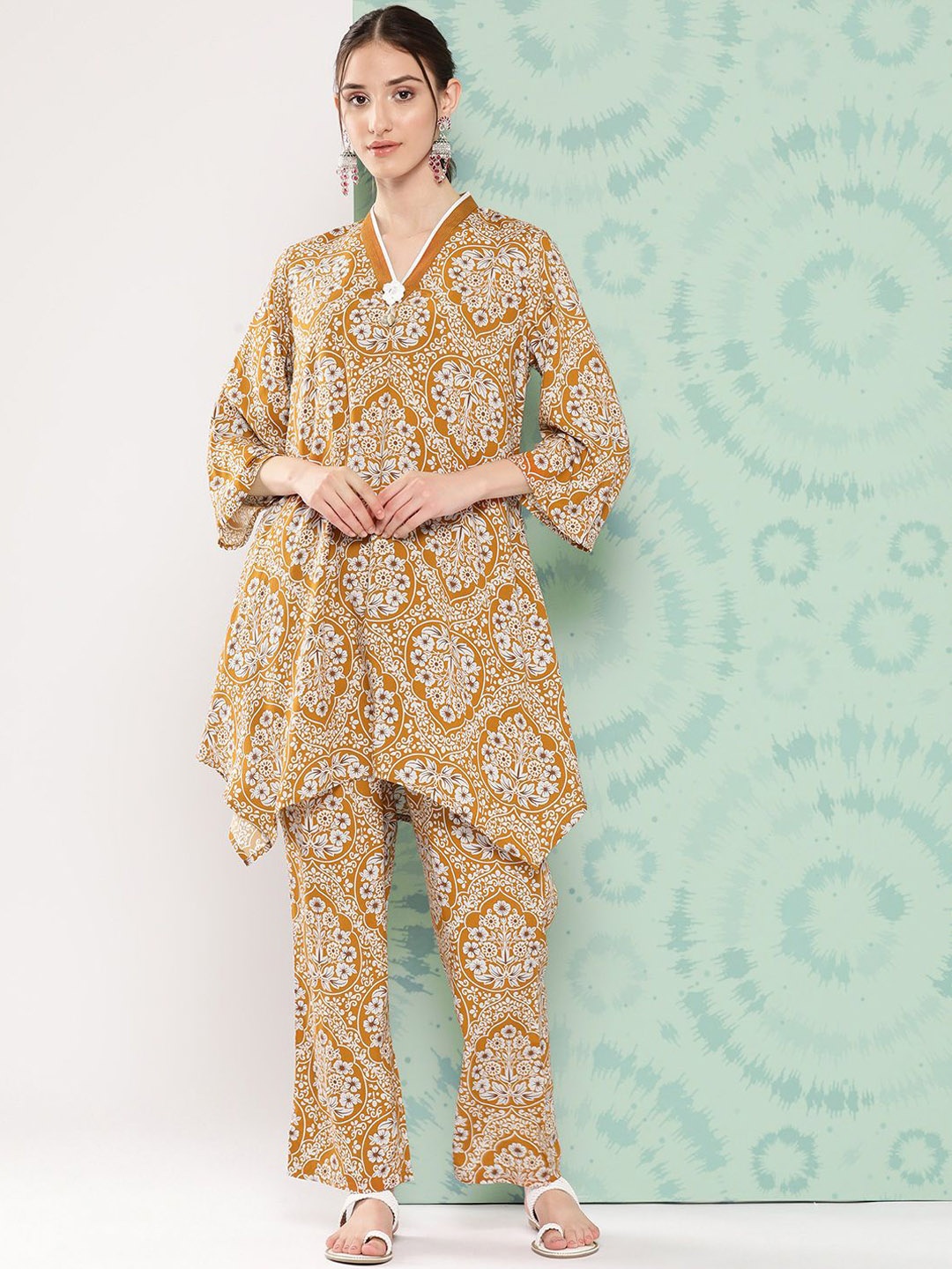 

Nayam By Lakshita Floral Printed Tunic With Trousers, Mustard