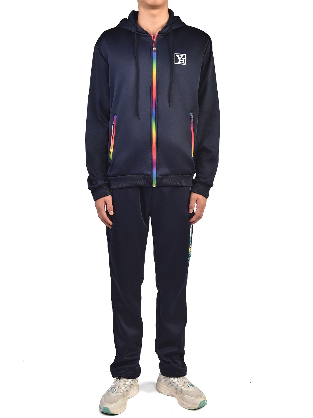 

StyleCast x Revolte Printed Hooded Long Sleeves Jacket With Trouser Tracksuits, Navy blue