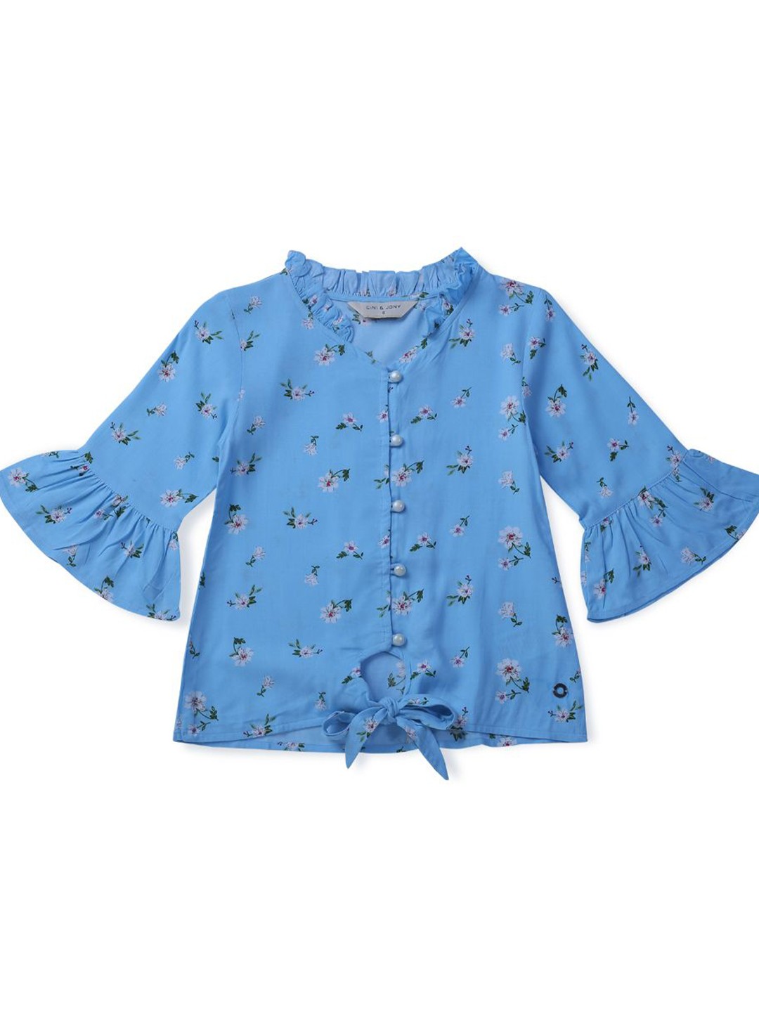 

Gini and Jony Girls Floral Printed V-Neck Cotton Top, Blue