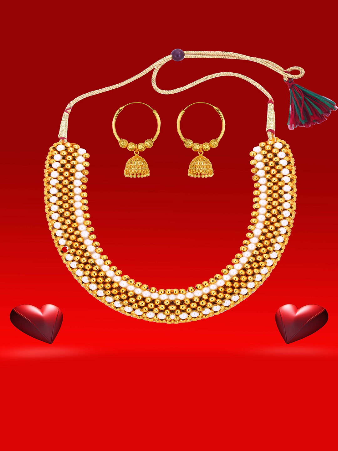 

Heer Collection Gold Plated Beaded Matte Finish Jewellery Set