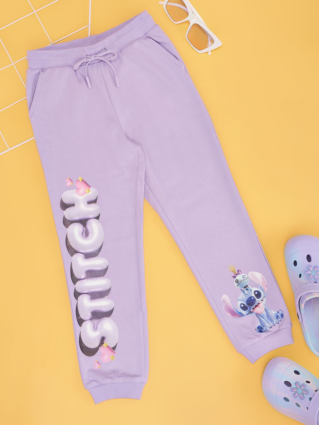 

Pantaloons Junior Girls Graphic Printed Pure Cotton Relaxed-Fit Jogger, Purple