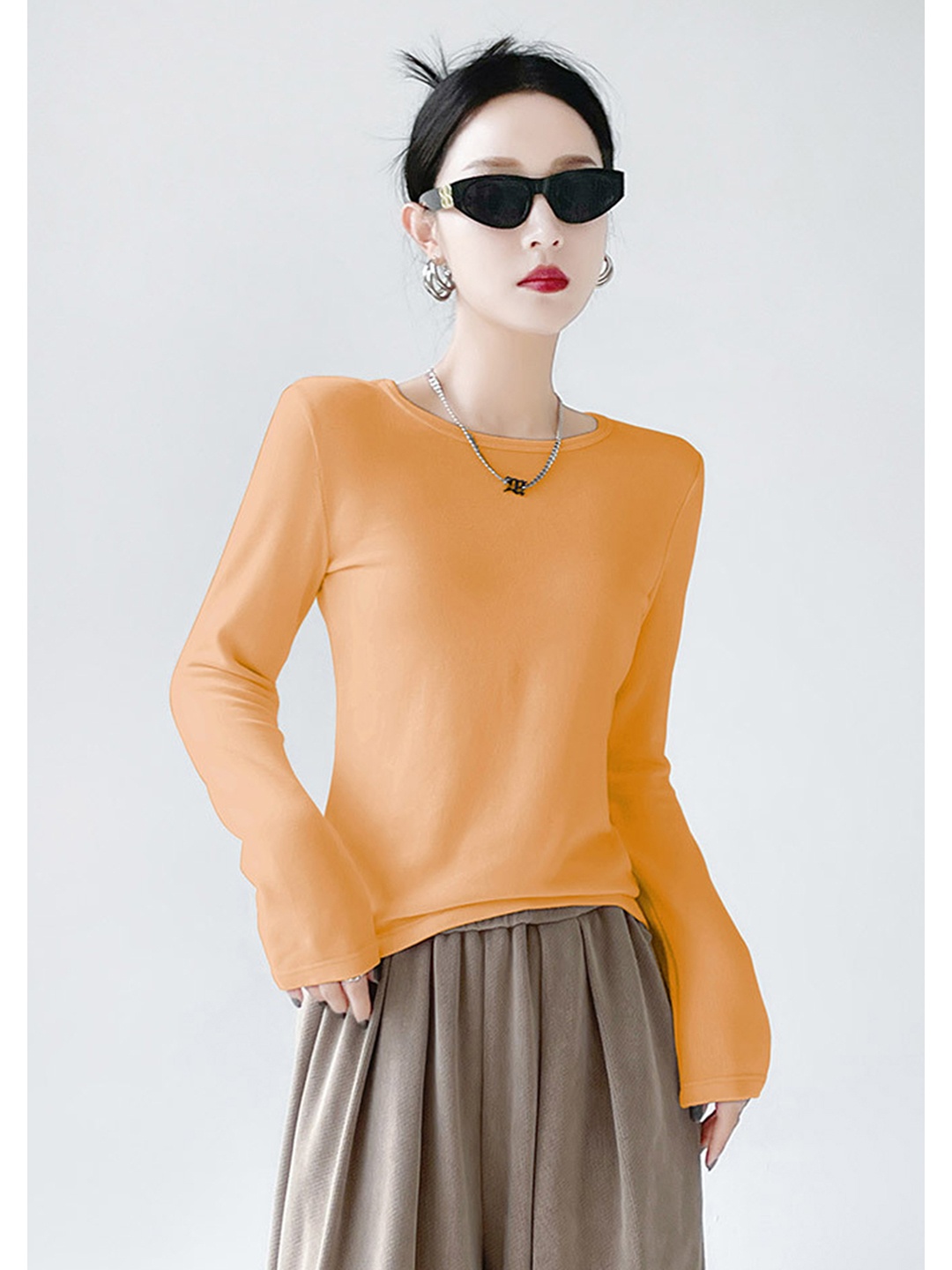 

LULU & SKY Women Solid Round Neck Nylon Top, Yellow