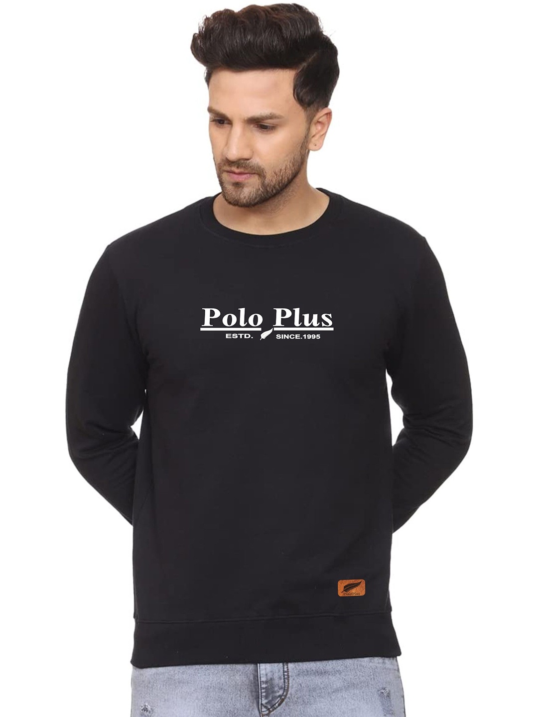 

Polo Plus Men Typography Printed Pullover Sweatshirt, Black