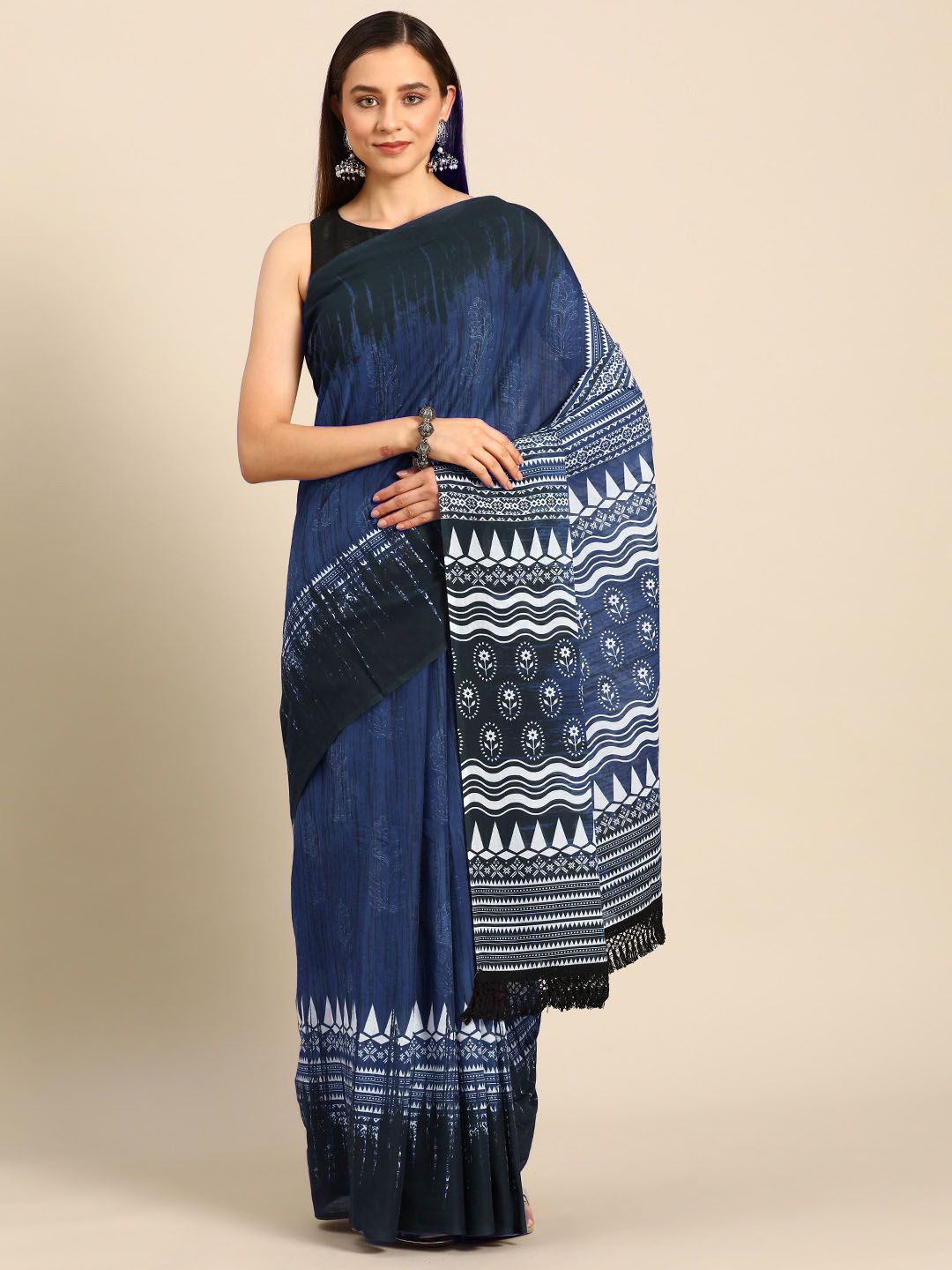 

BUTA BUTI Ethnic Motifs Printed Pure Cotton Saree, Blue