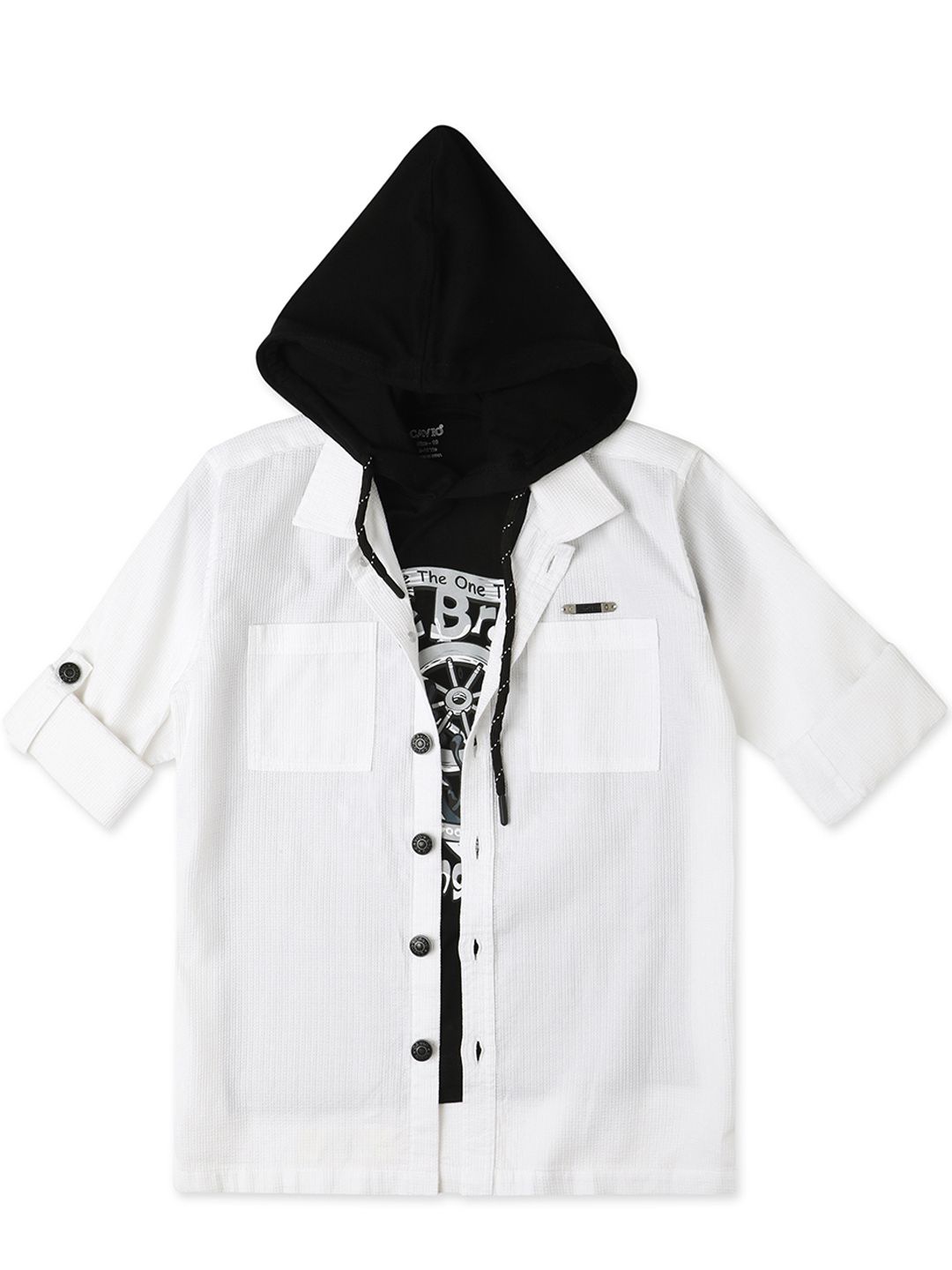 

CAVIO Boys Comfort Graphic Printed Casual Shirt Comes With T-shirt, White