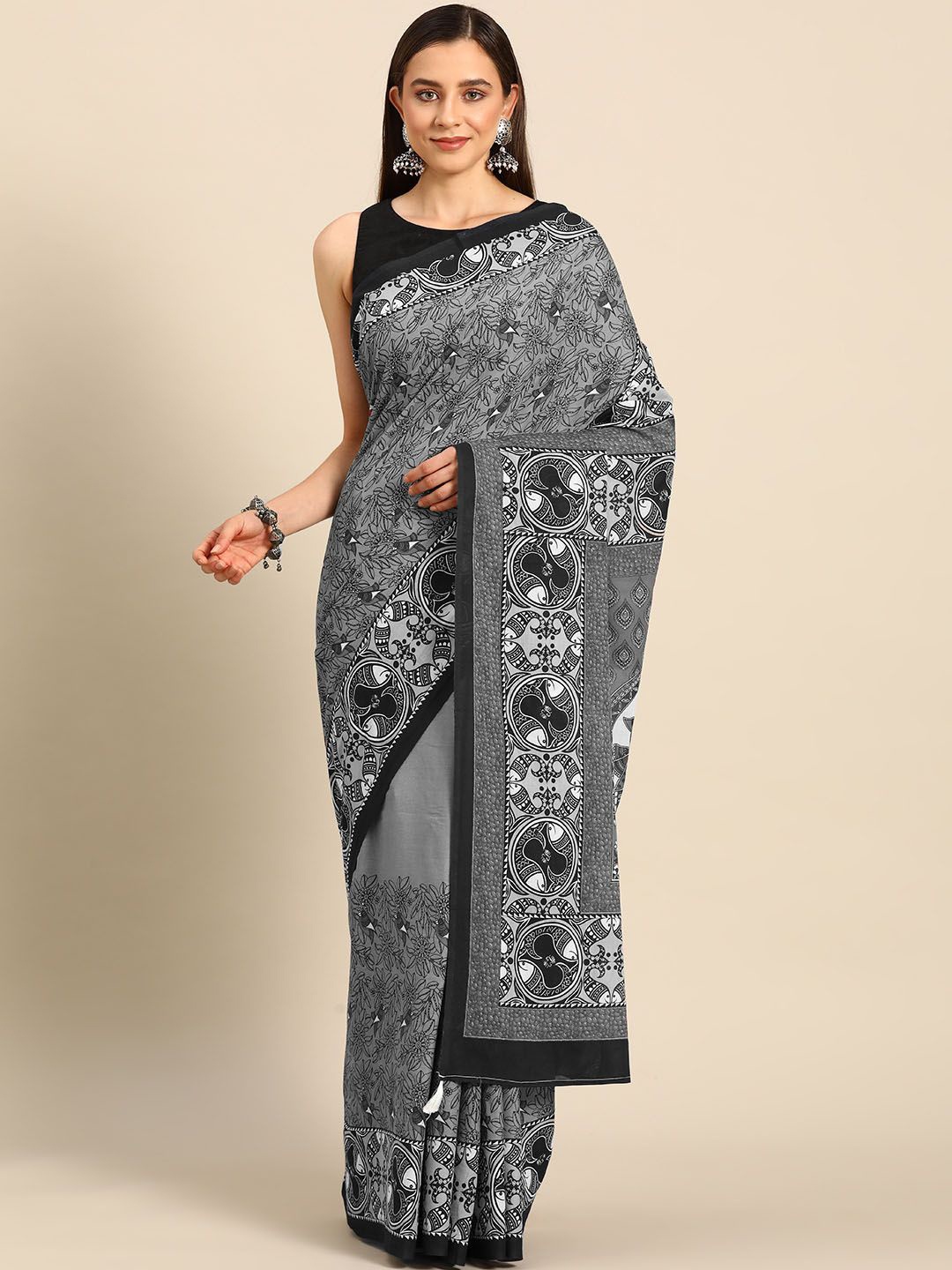 

BUTA BUTI Floral Pure Cotton Saree, Grey