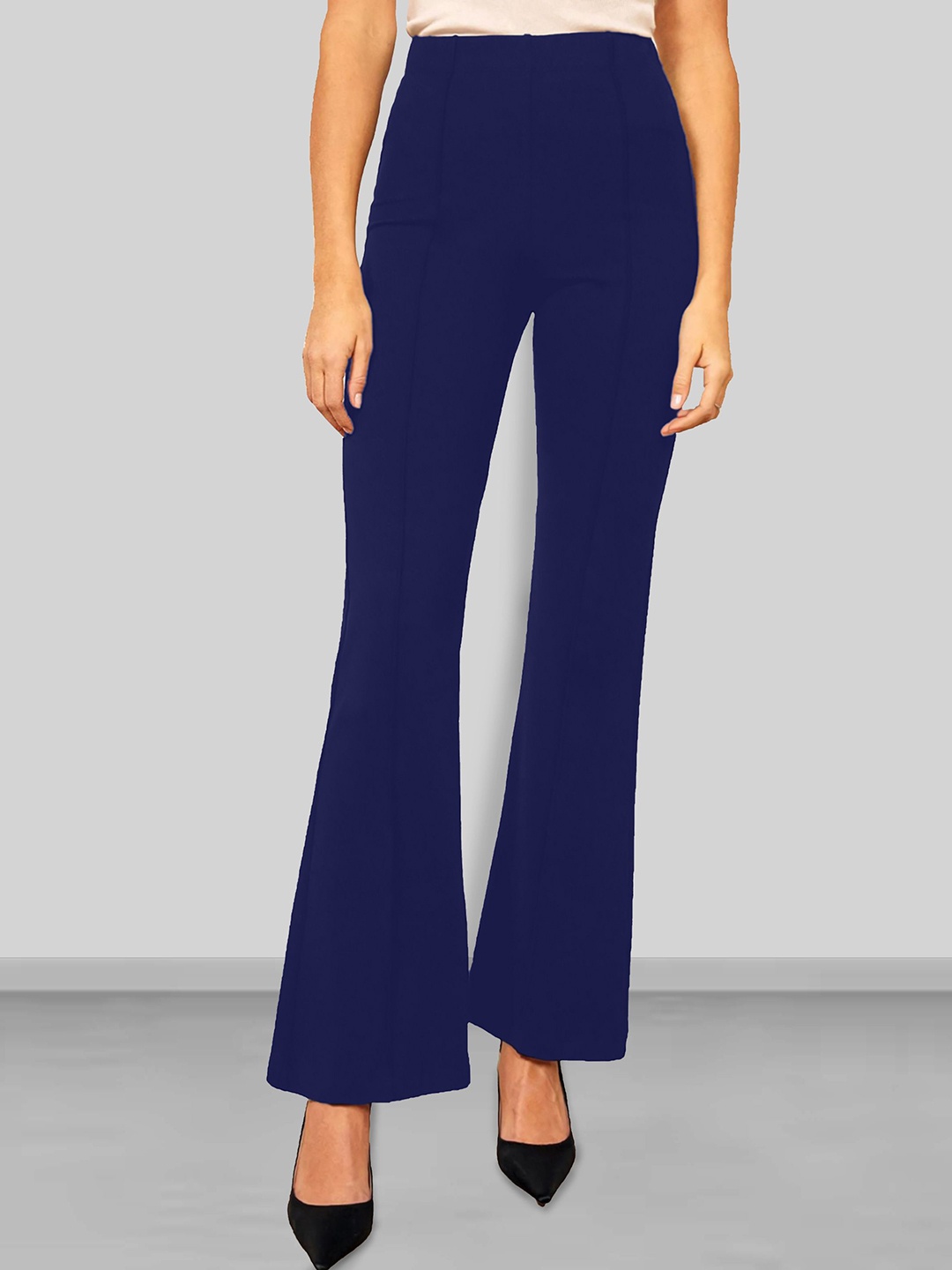 

Dream Beauty Fashion Women High-Rise Flared Easy Wash Pleated Bootcut Trousers, Navy blue