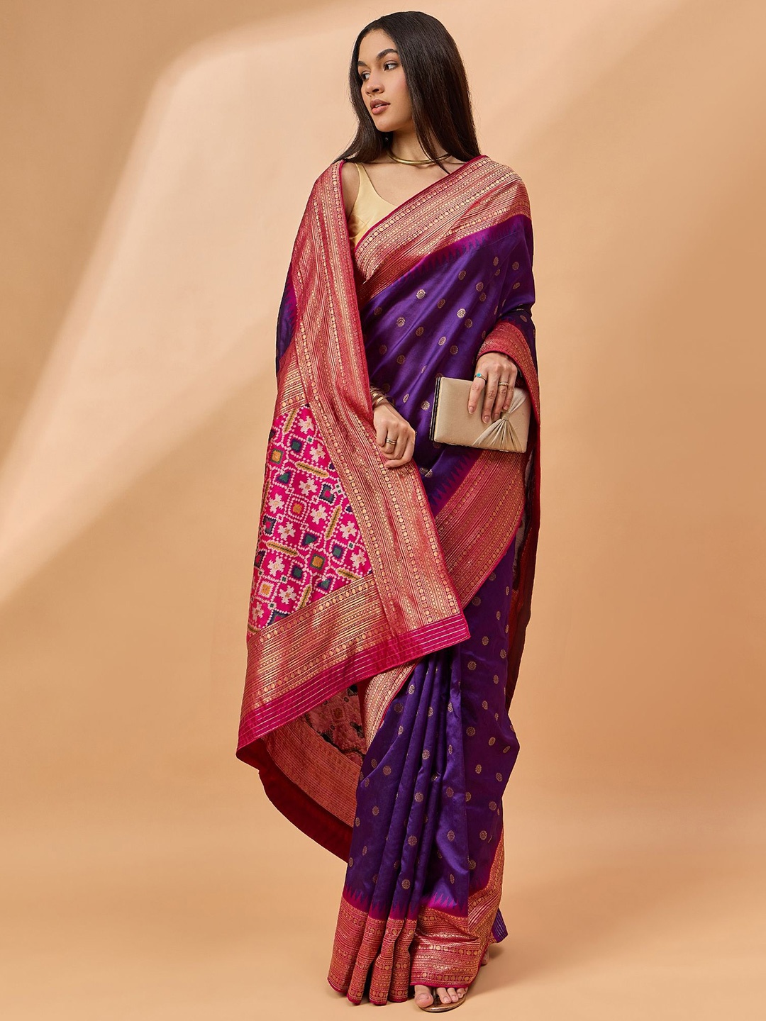 

all about you Woven Design Zari Patola Saree, Purple