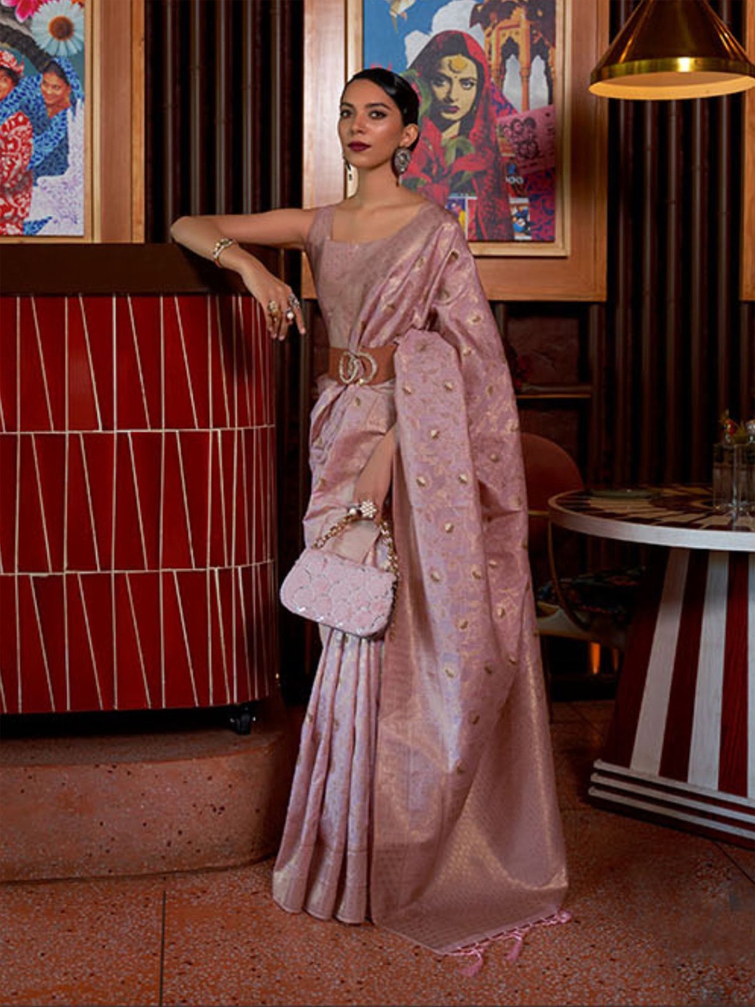 

ODETTE Woven Design Zari Saree, Mauve