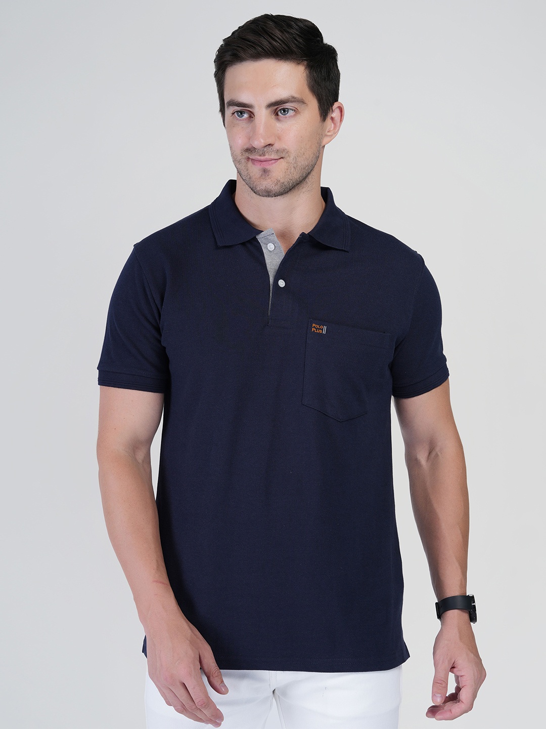 

Polo Plus Men Bio Finish Solid Polo Collar Cotton T-shirt, Navy blue