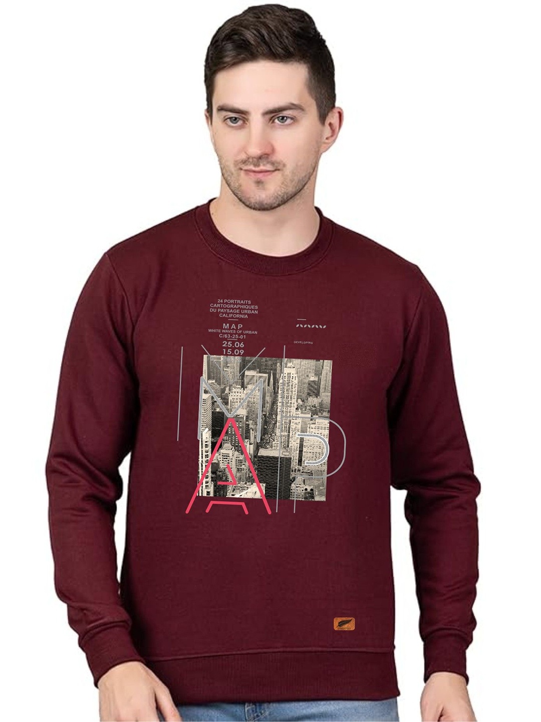 

Polo Plus Men Graphic Printed Round Neck Sweatshirt, Maroon