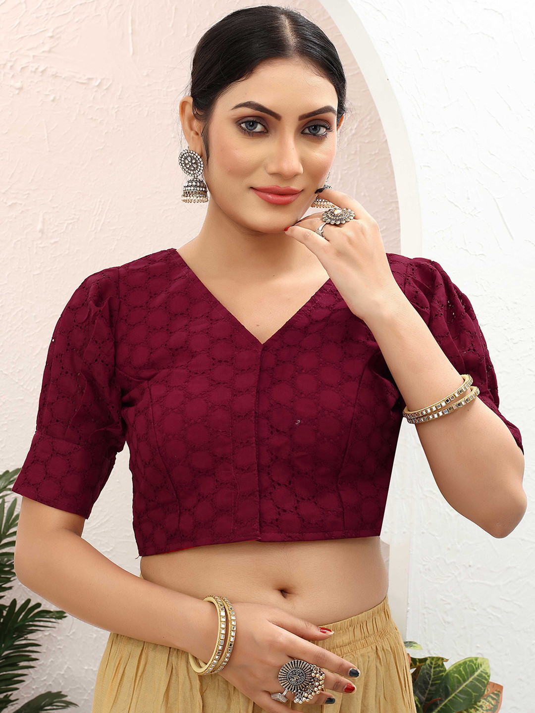 

Krimmple Women Self Design Cotton Saree Blouse, Maroon