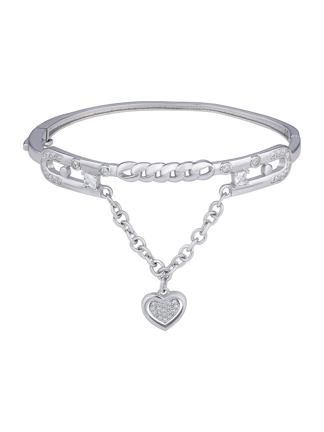 

DressBerry Rhodium-Plated Sterling Silver Cubic Zirconia Bangle-Style Bracelet