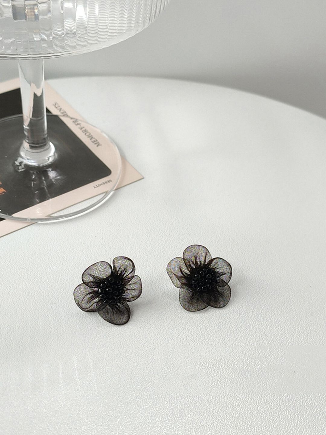

VAGHBHATT Floral Studs Earrings, Black