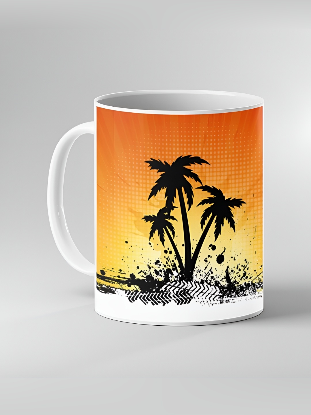 

Keviv White & Yellow Graphic Printed Ceramic Glossy Mug 325ml