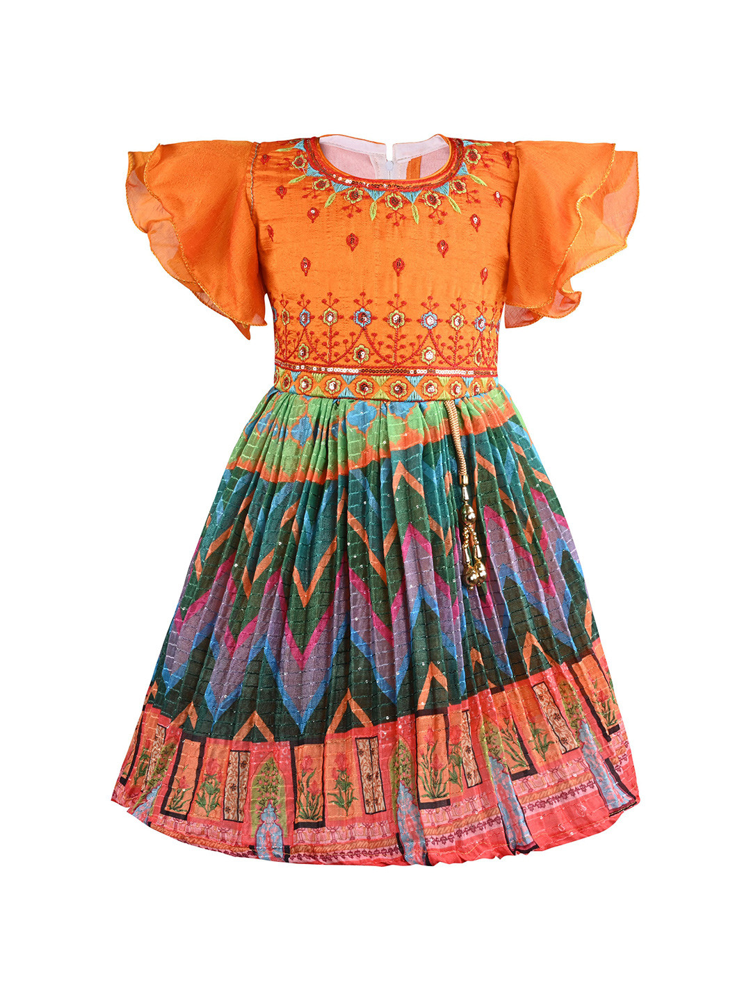 

Wish Karo Girls Embroidered Fit & Flare Dress, Orange