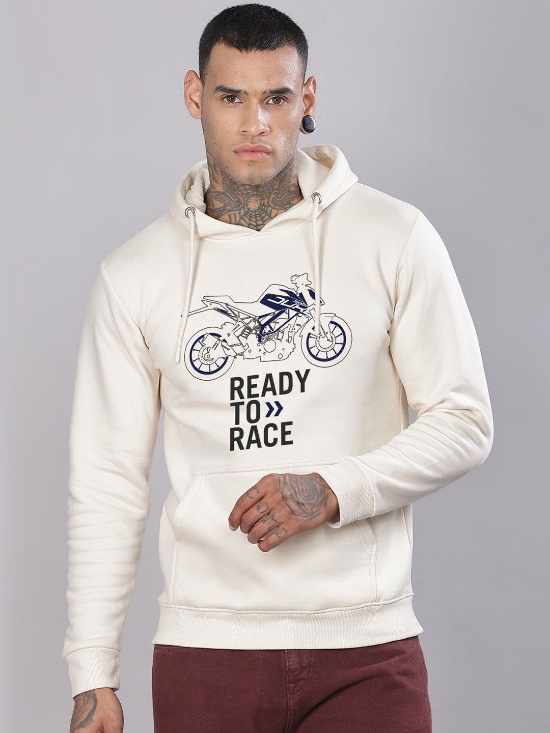

ADRO Men Printed Hooded Sweatshirt, White
