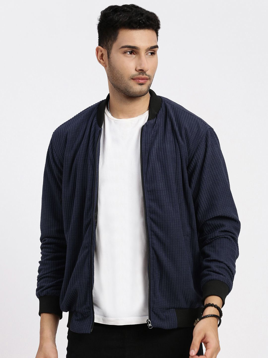 

SHOWOFF Men Acrylic Windcheater Bomber Jacket, Navy blue