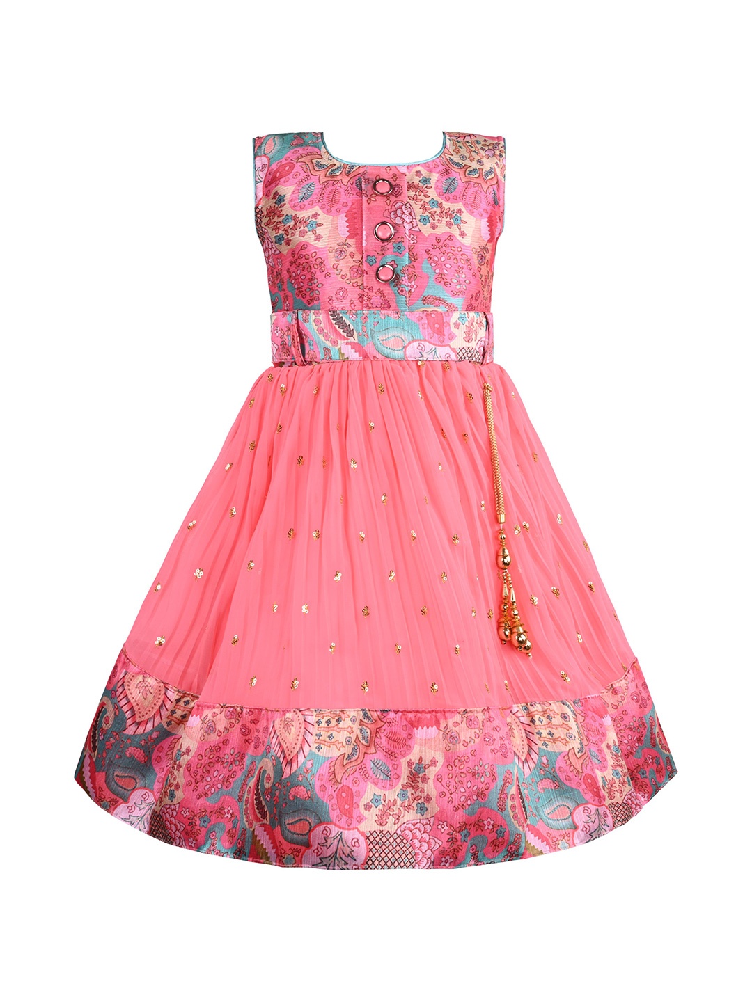 

Wish Karo Floral Print Fit & Flare Girls Dress, Peach