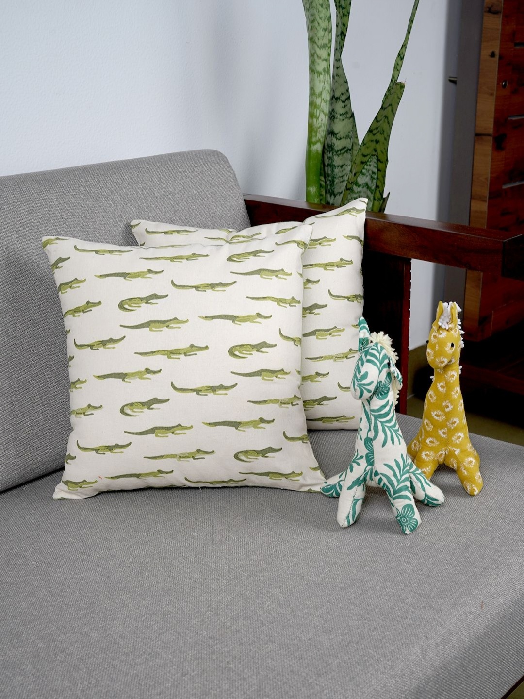 

Ratan Cart Green & White 2 Pieces Quirky Square Cotton Cushion Covers