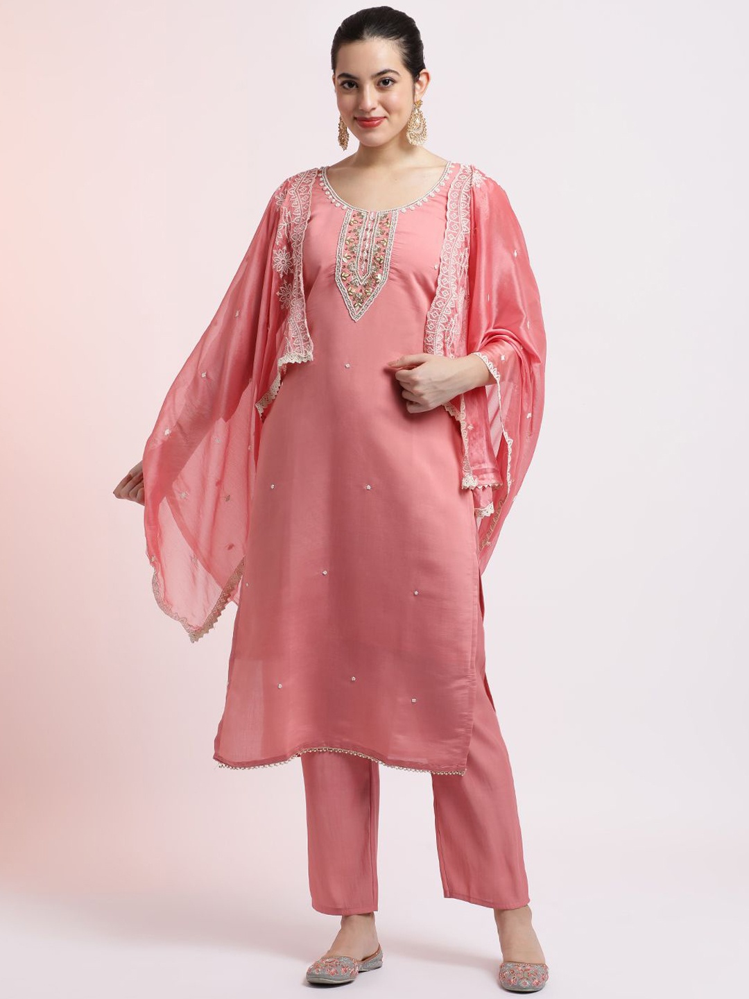 

Jaipur Kurti Embroidered Cotton Festive Kurta Set With Dupatta, Pink