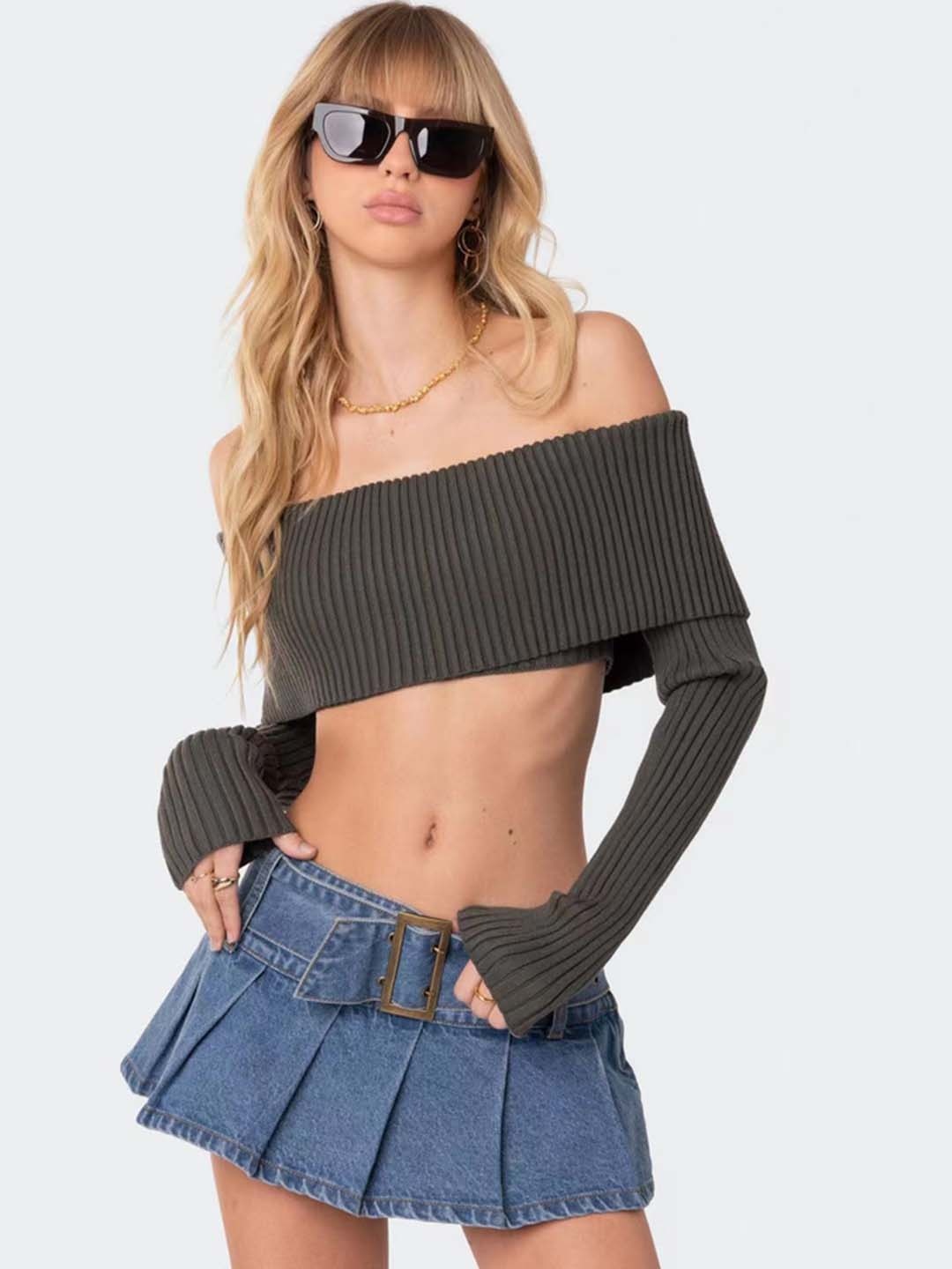 

LULU & SKY Women Vertical Striped Off-Shoulder Top, Green