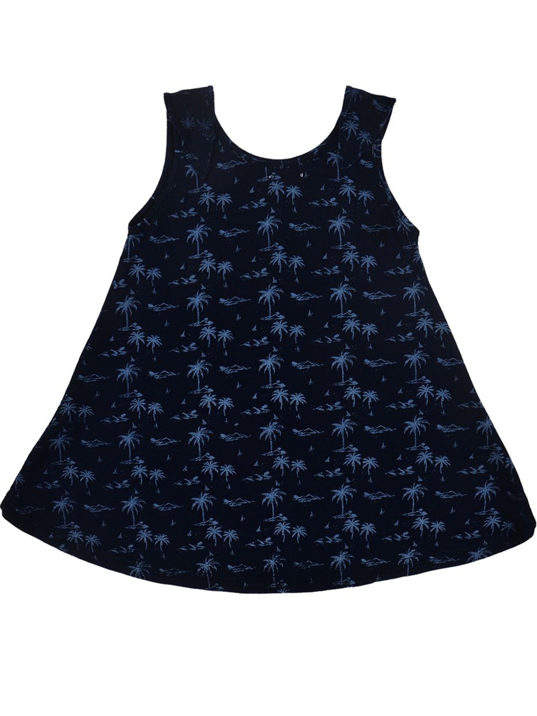 

Gini and Jony Girls Tropical Printed Round Neck Cotton Top, Navy blue