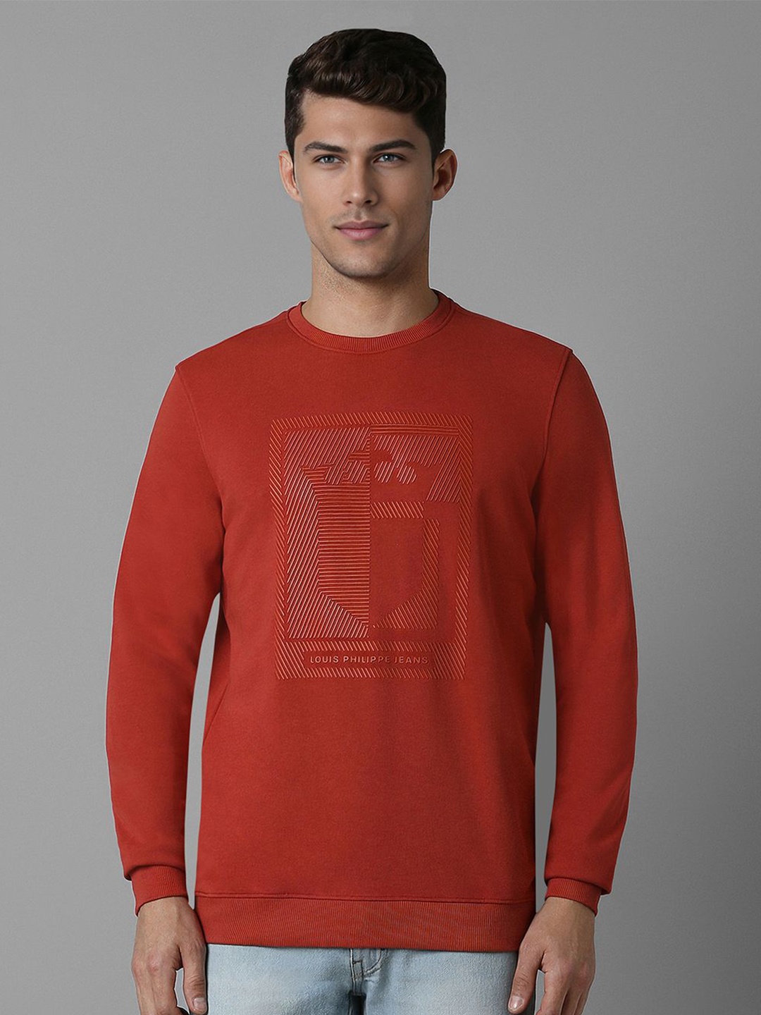 

Louis Philippe Jeans Men Typography Printed Cotton Sweatshirt, Red