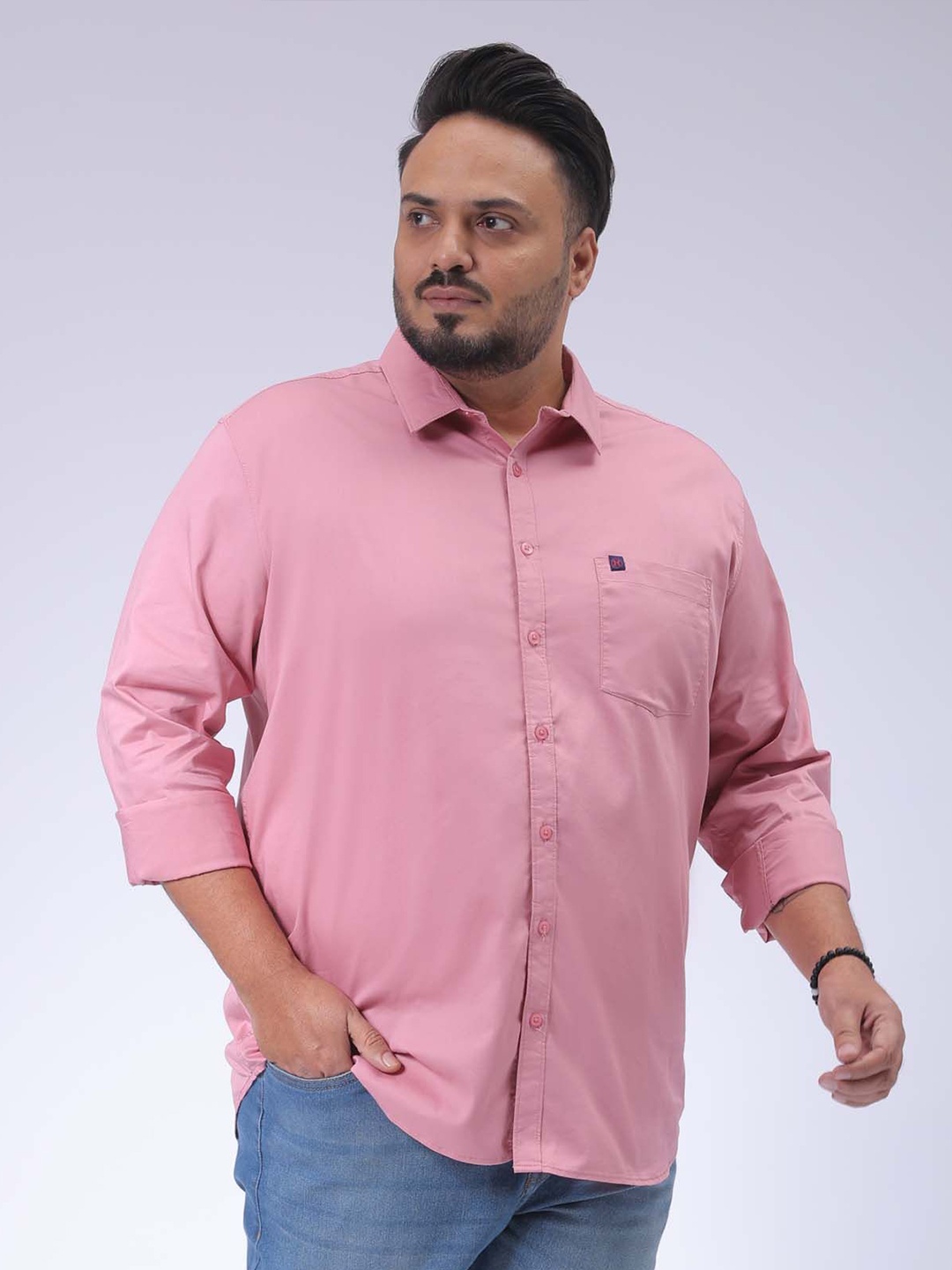 

Hardsoda by The Indian Garage Co Men Spread Collar Solid Plus Size Casual Shirt, Pink