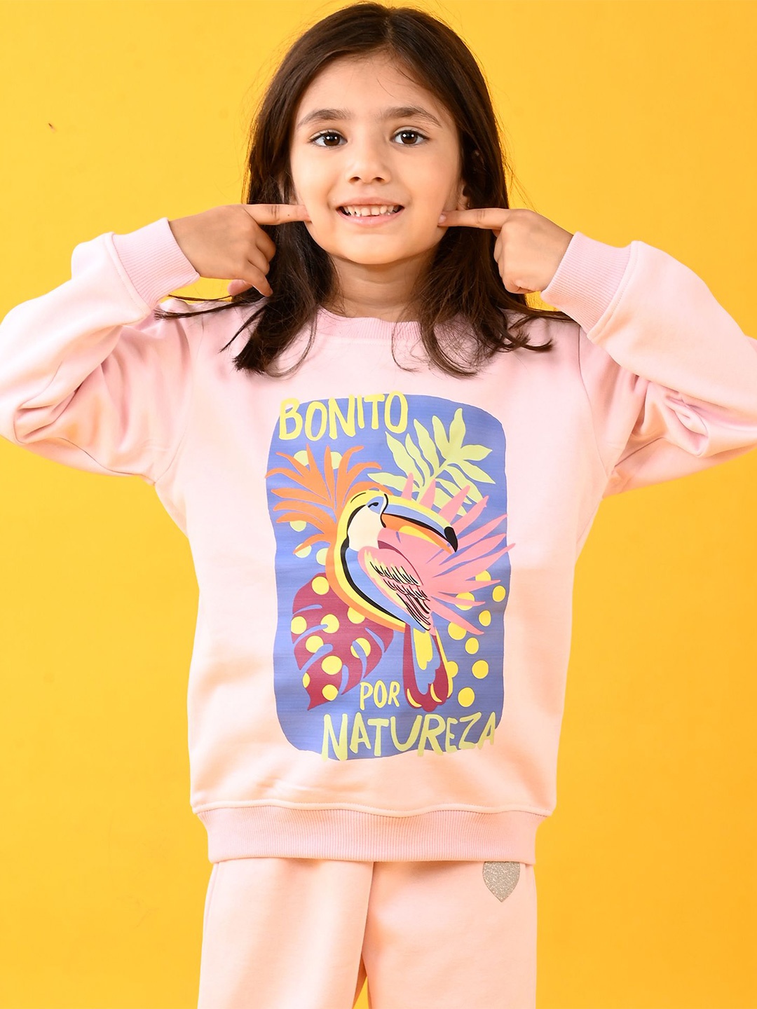 

Anthrilo Girls Printed Round Neck Sweatshirt, Pink