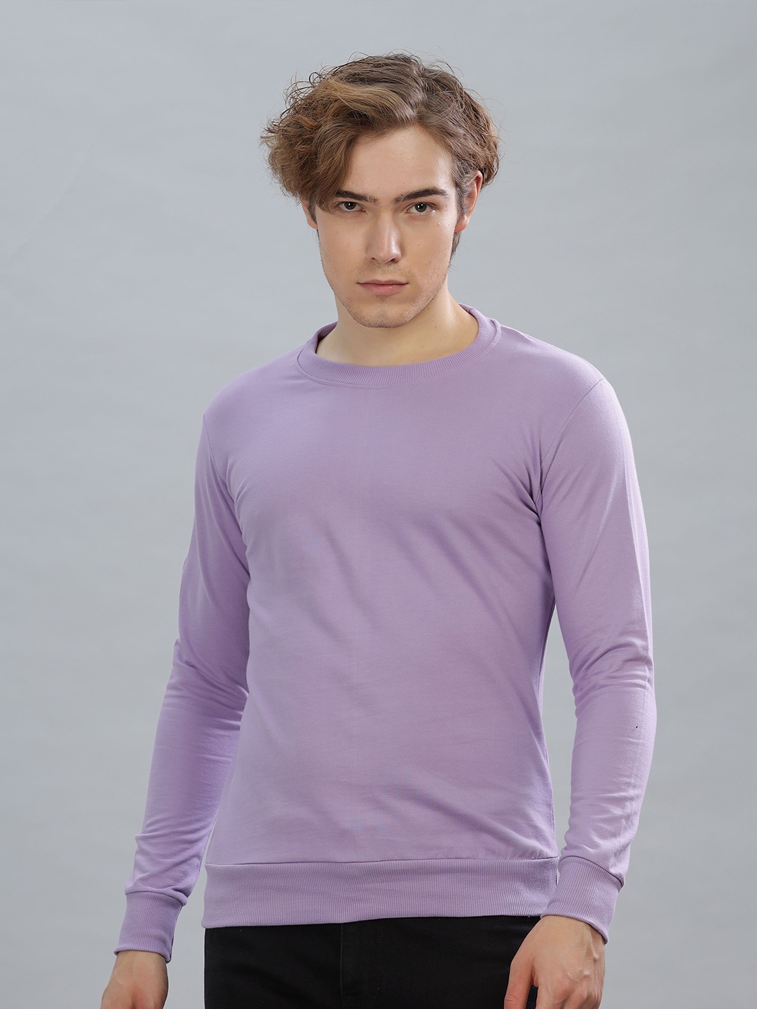 

FALTU.CO Men Round Neck Cotton Sweatshirt, Lavender