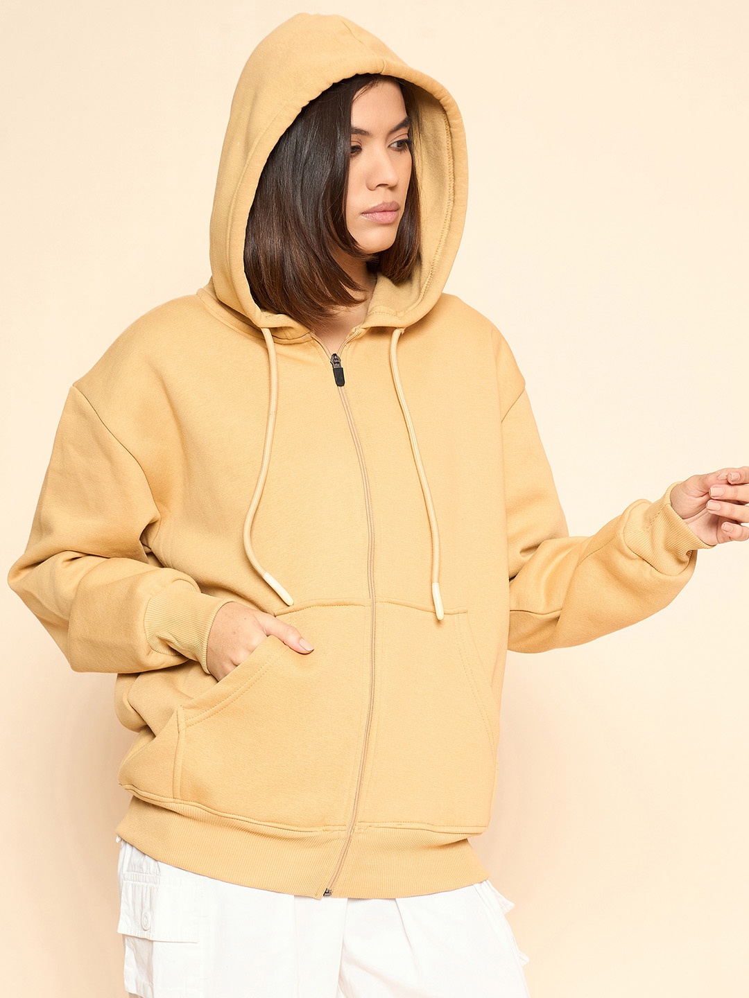 

COLOR CAPITAL Women Pack Of 2 Solid Hooded Oversized Cotton Sweatshirts, Mustard