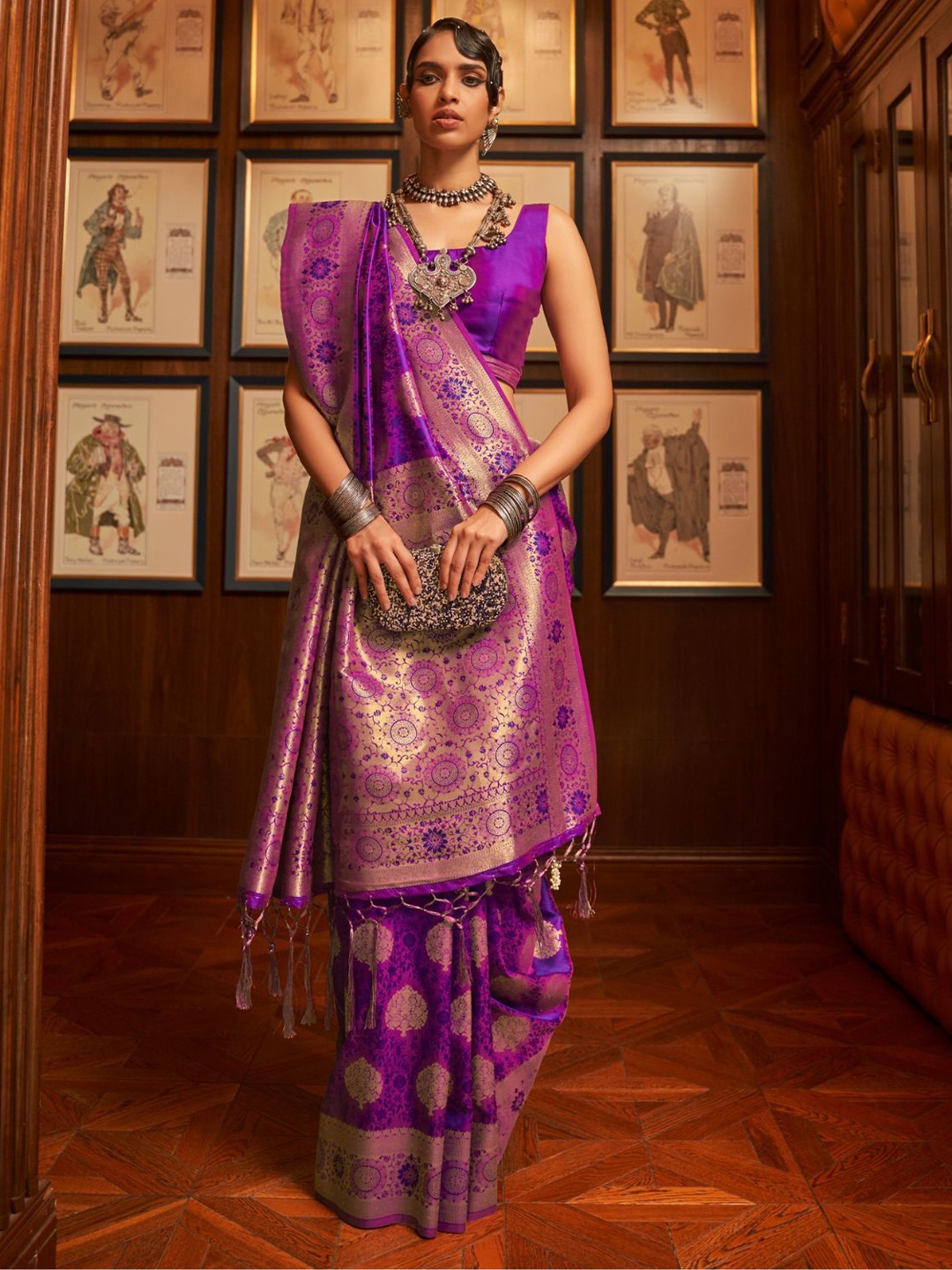 

ODETTE Woven Design Zari Saree, Purple