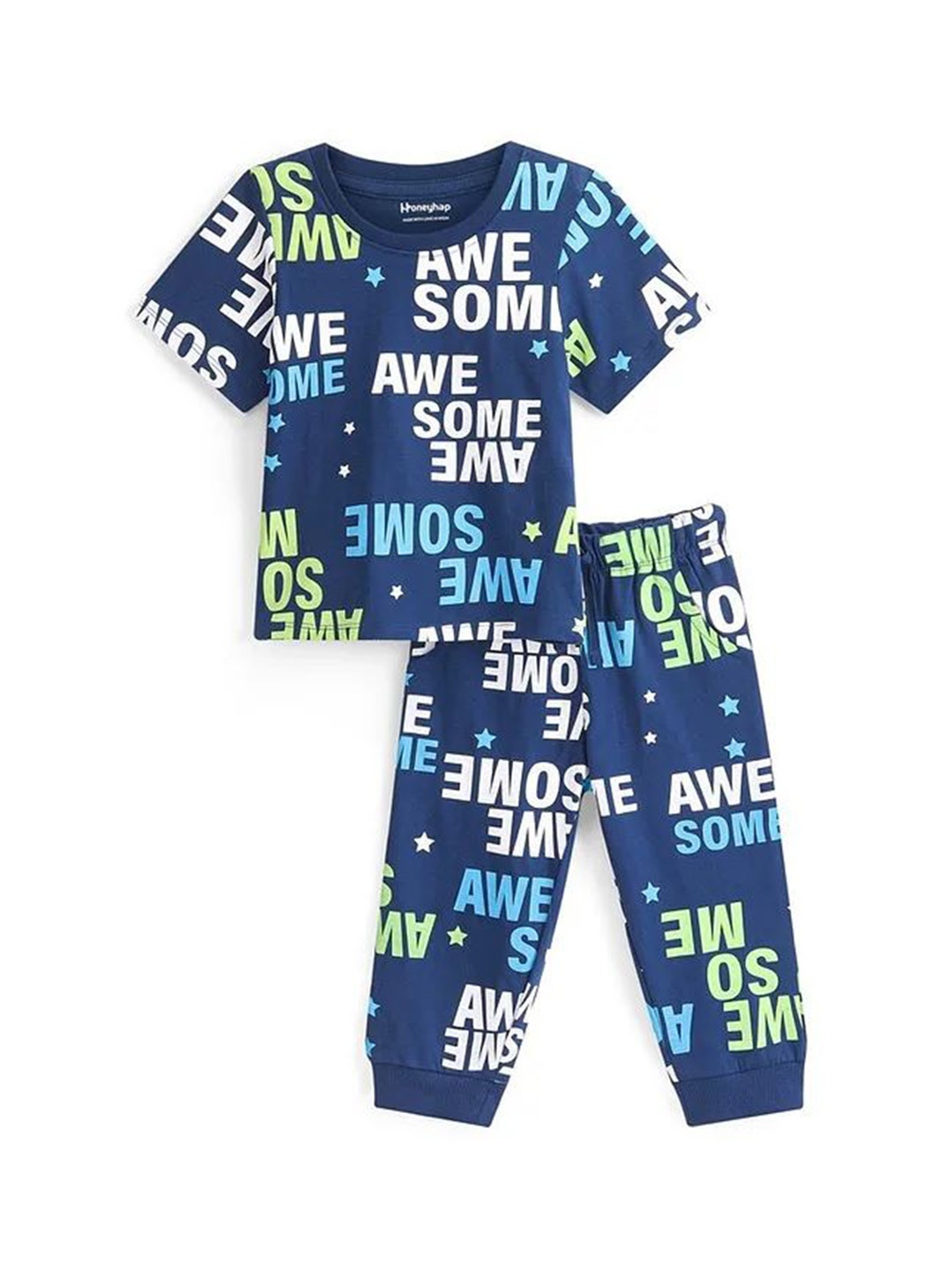

Honeyhap Unisex Kids pure Cotton Night suit, Navy blue