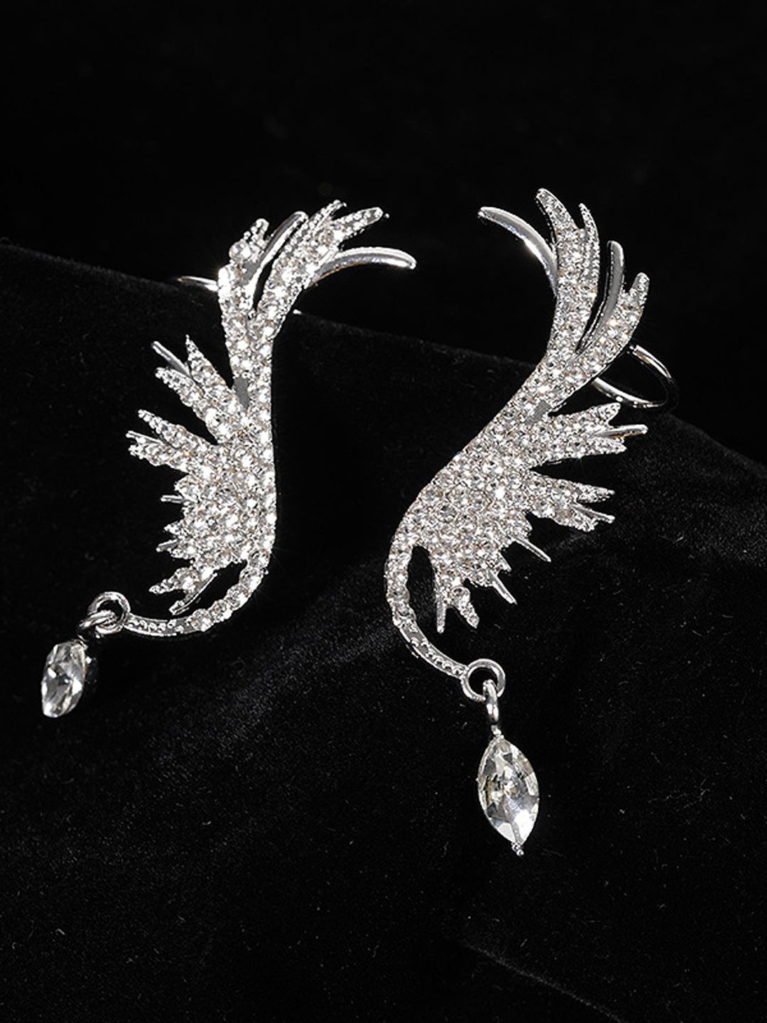 

KRENOZ Silver-Plated Stainless Steel Classic Cubic Zirconia Crystals Ear Cuff Earrings