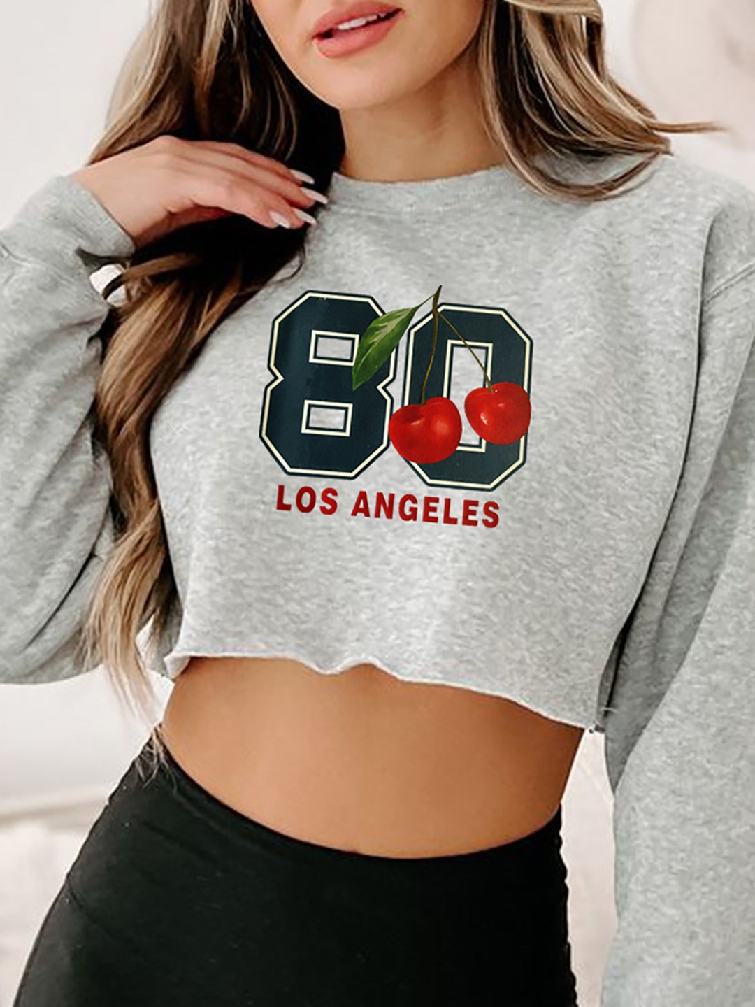 

StyleCast x Revolte Women Typography Printed Crop Sweatshirt, Grey