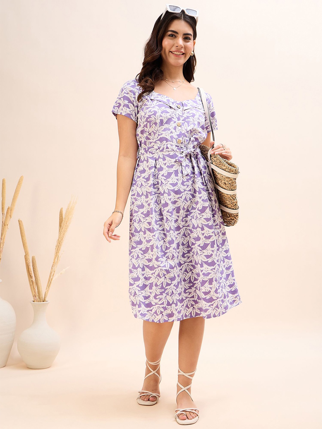 

DressBerry Women Floral Print Fit & Flare Midi Dress, Purple