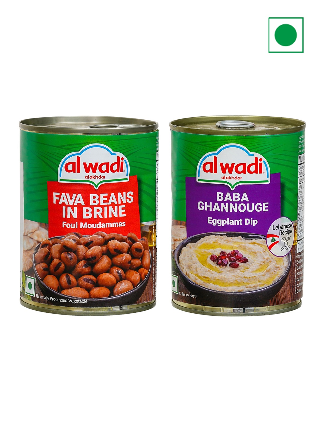 

Al Wadi 2 Pcs Foul Moudammas (Egyptian Recipe)400g|Baba Ghannouge (Eggplant Dip)385g, Red